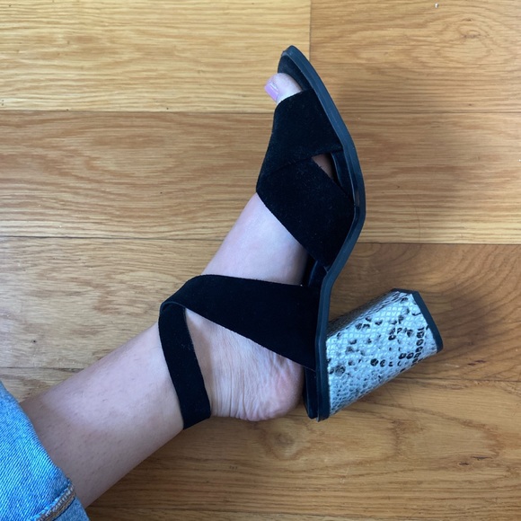 Sol Sana Black Suede Pump w/ snakeskin heel - Picture 2 of 5